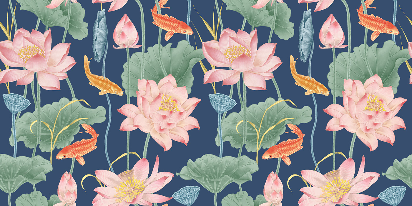 Pattern with lotuses and koi carp in Chinese style