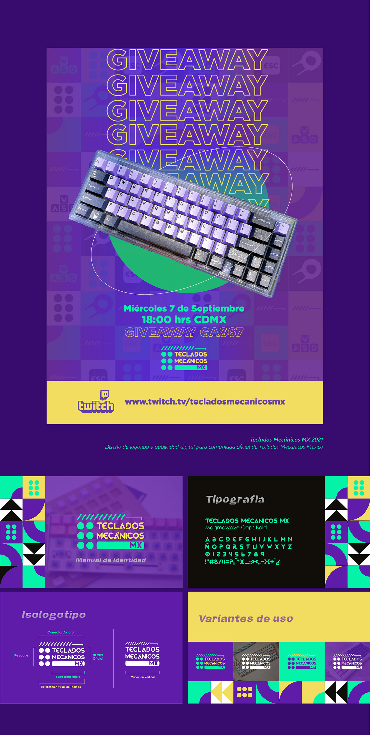 Logotipo Gamer keyboard cartel publicidad digital redes sociales brand identity