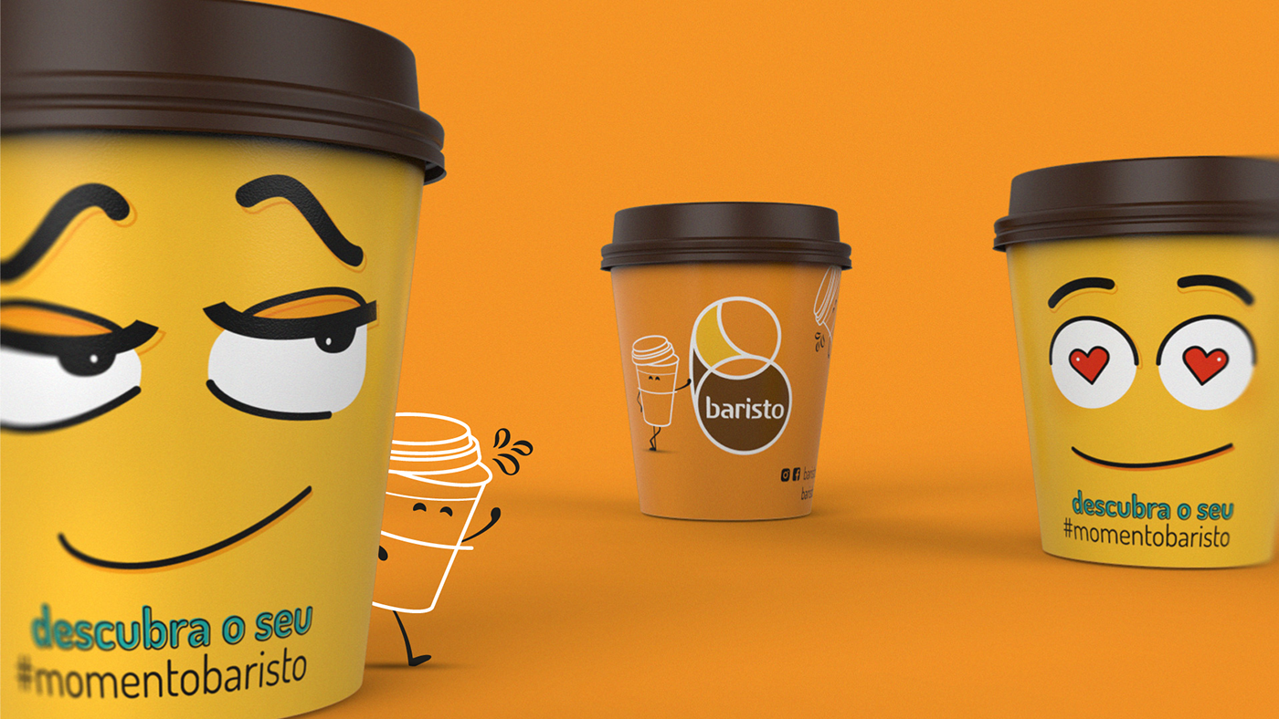 baristo branding  Packaging Coffee University MomentoBaristo Emoji mood cup Mascot