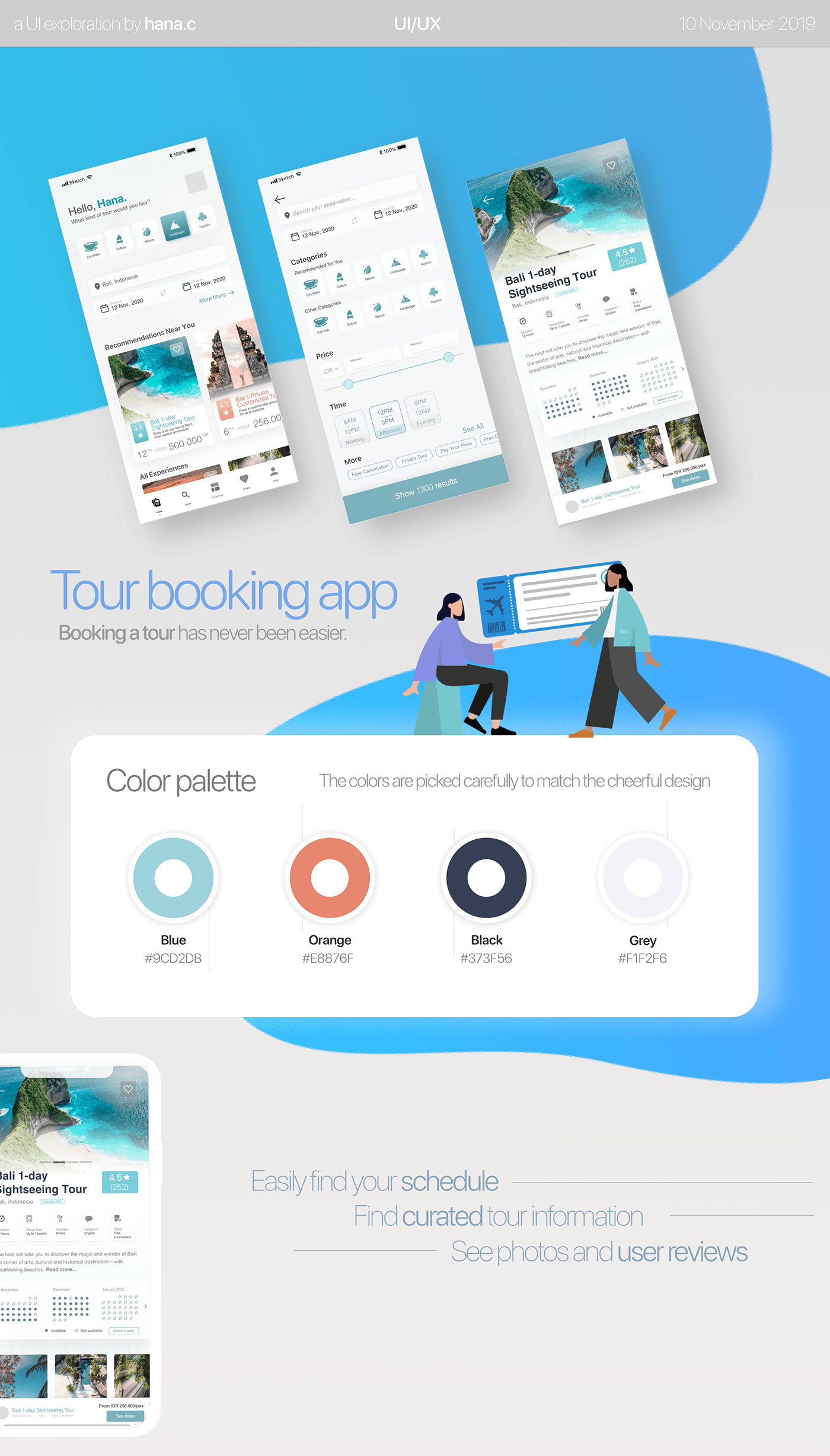 UI/UX ux UI user interface product design  sketch Tour booking Travel bali Mobile app