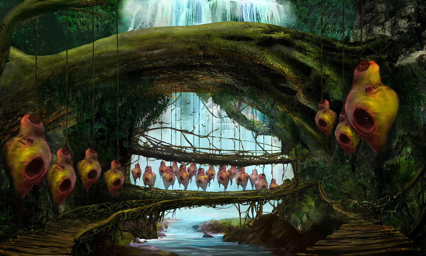 forest tribal village videogame concept art environmet fantasy indigenous movie