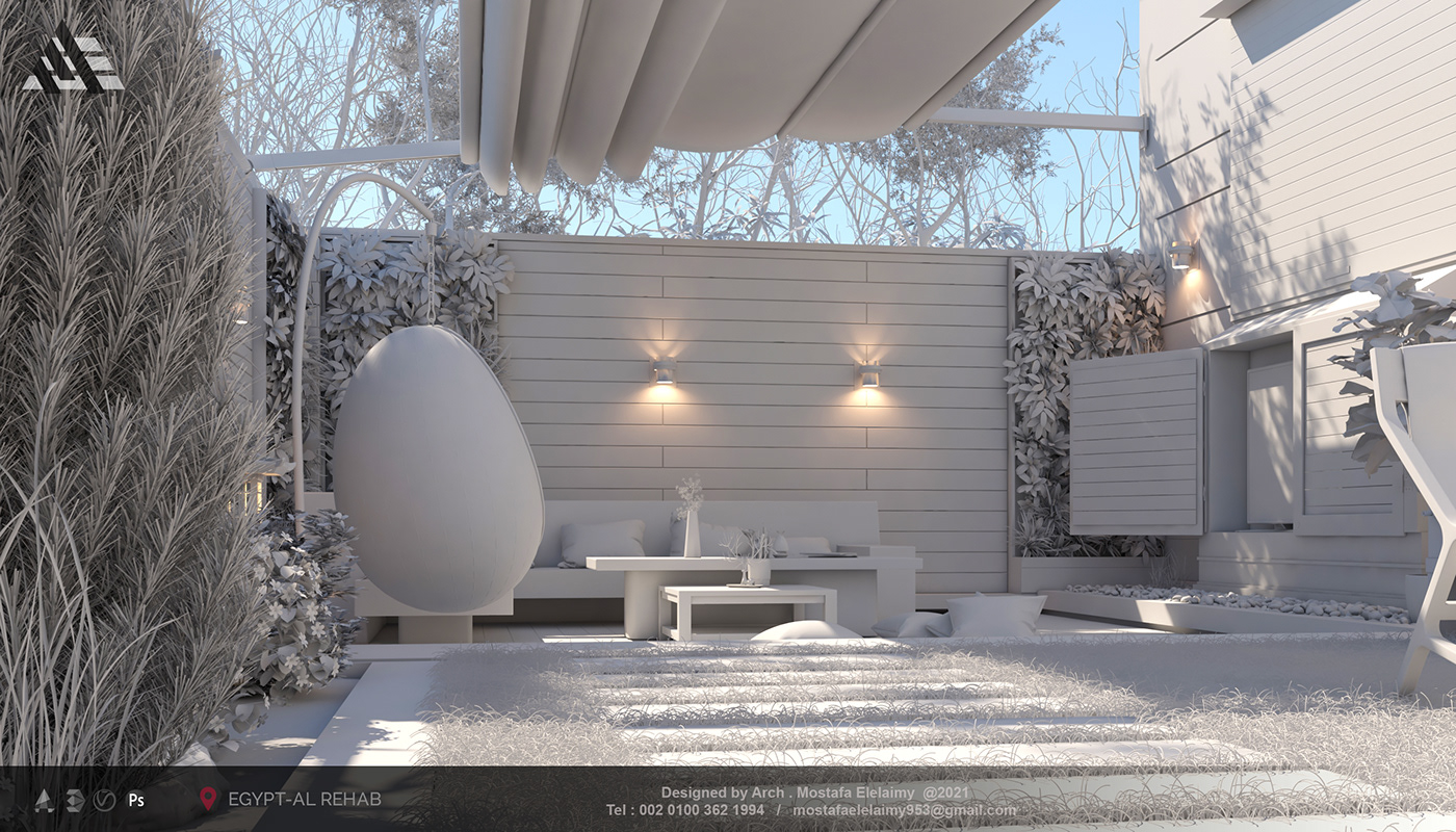 3D model architecture design exterior garden home Landscape photo Villa backyard