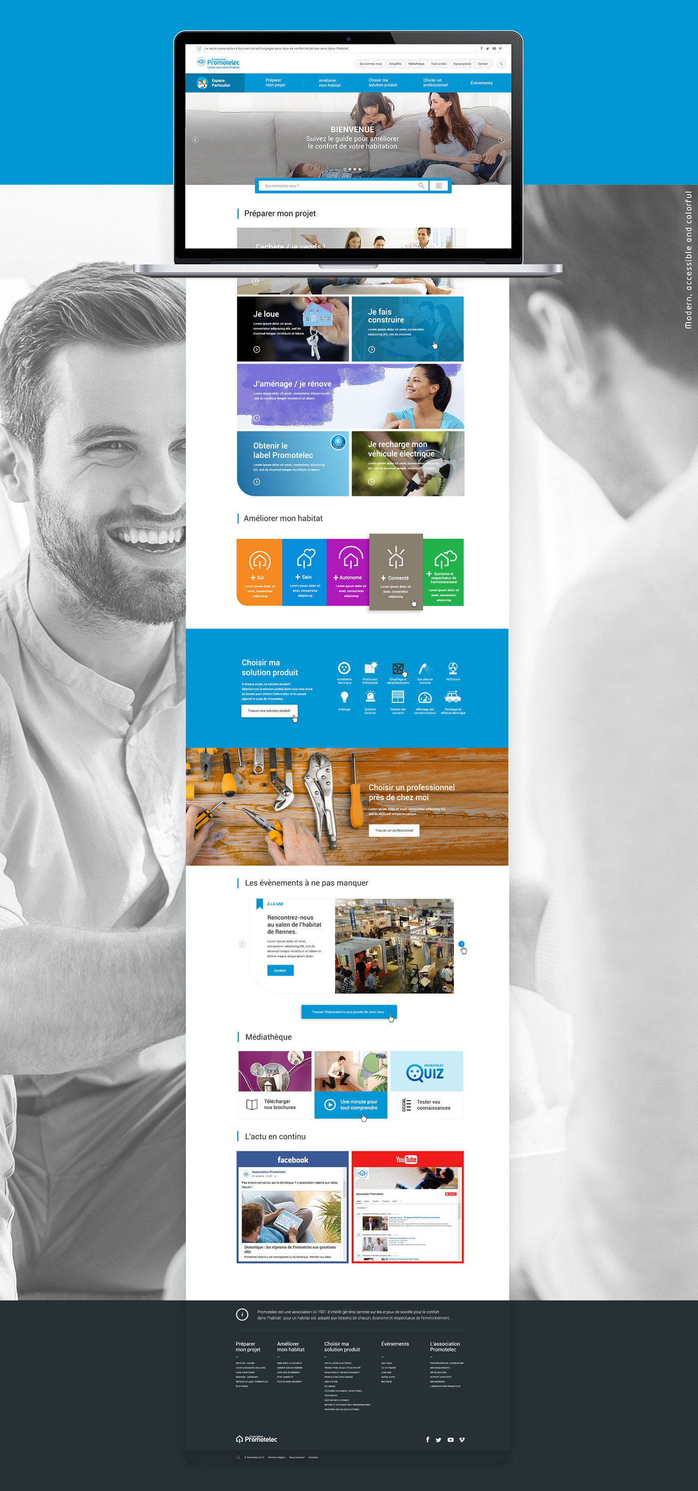 Webdesign Responsive colorful modern interactive promotelec home ux UI Interface design Icon flat inspire Association