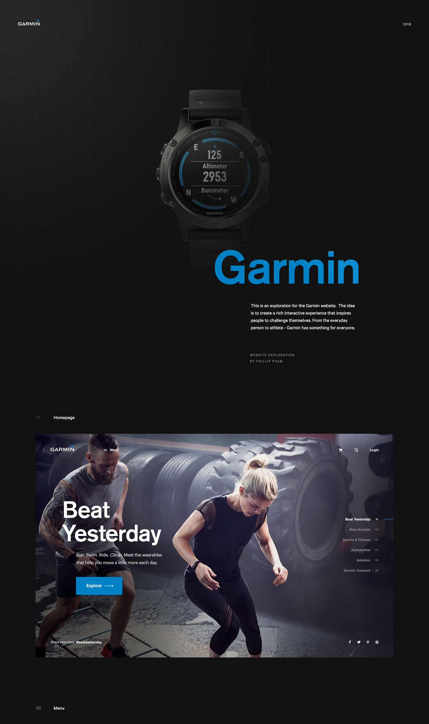 sport minimal clean UI ux Watches fitness motion Webdesign Garmin