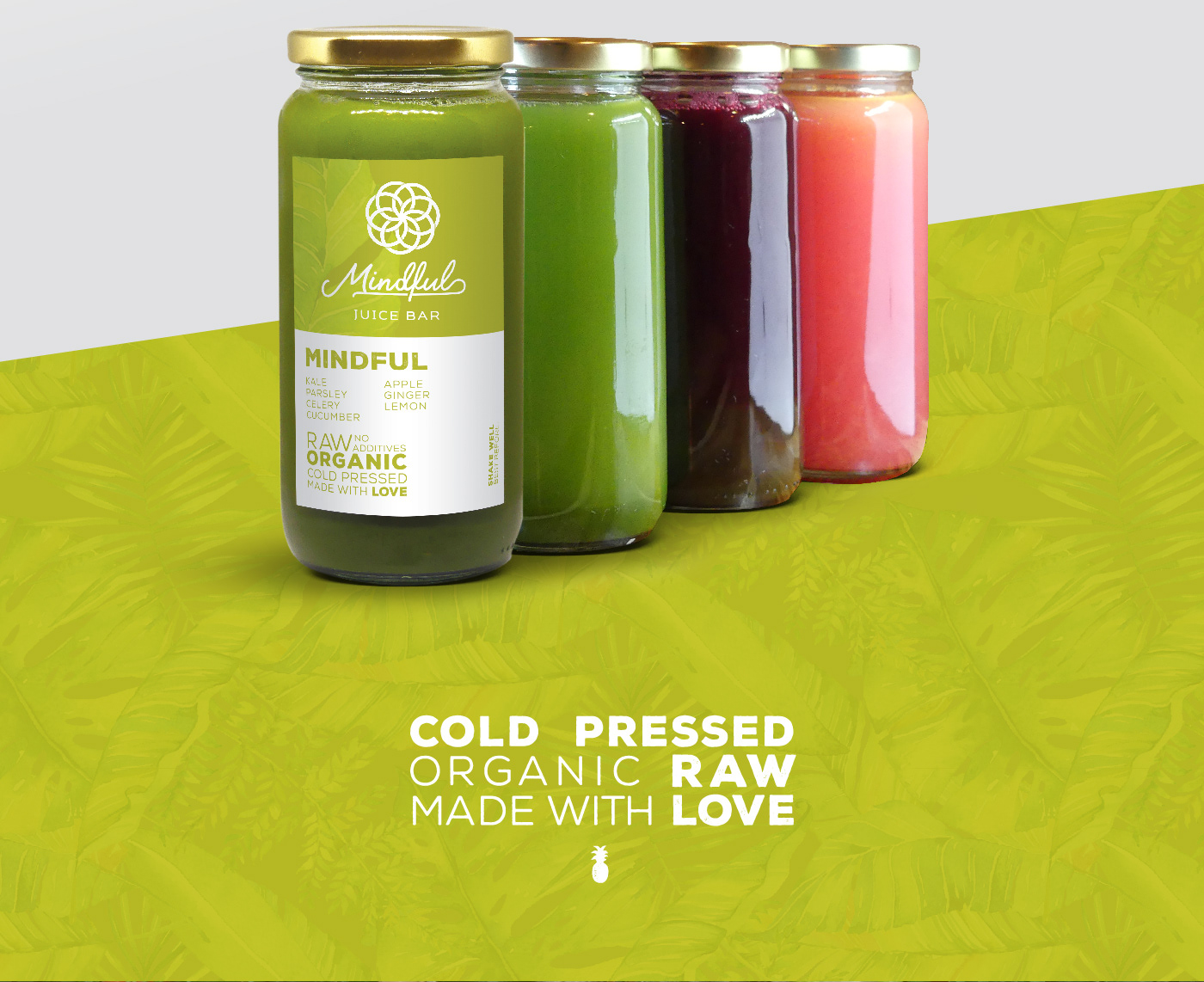 mindful juice Packaging organic Health restaurant branding  print