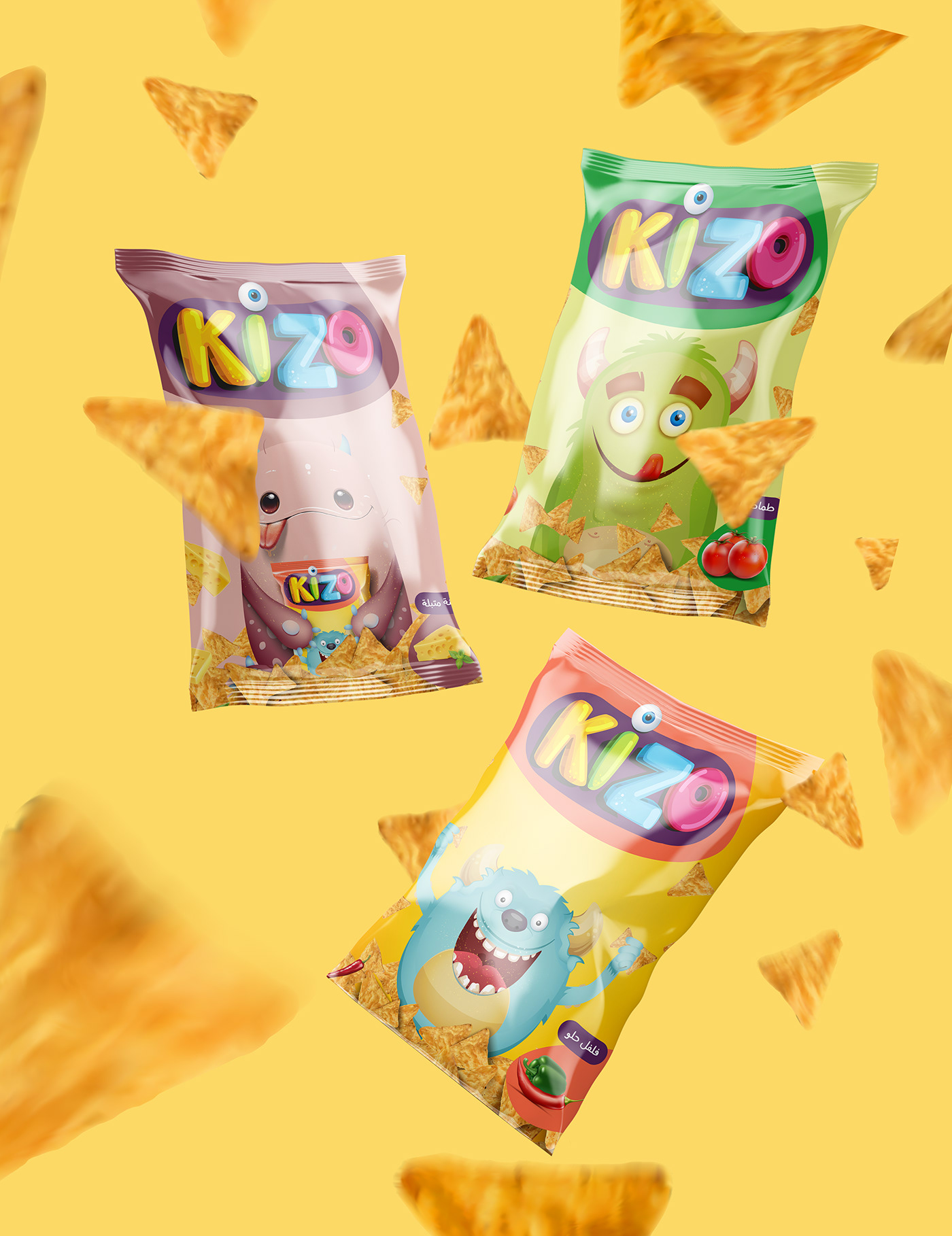 Character illustrator on ipad Packaging photoshop on ipad chips corn monsters yummy