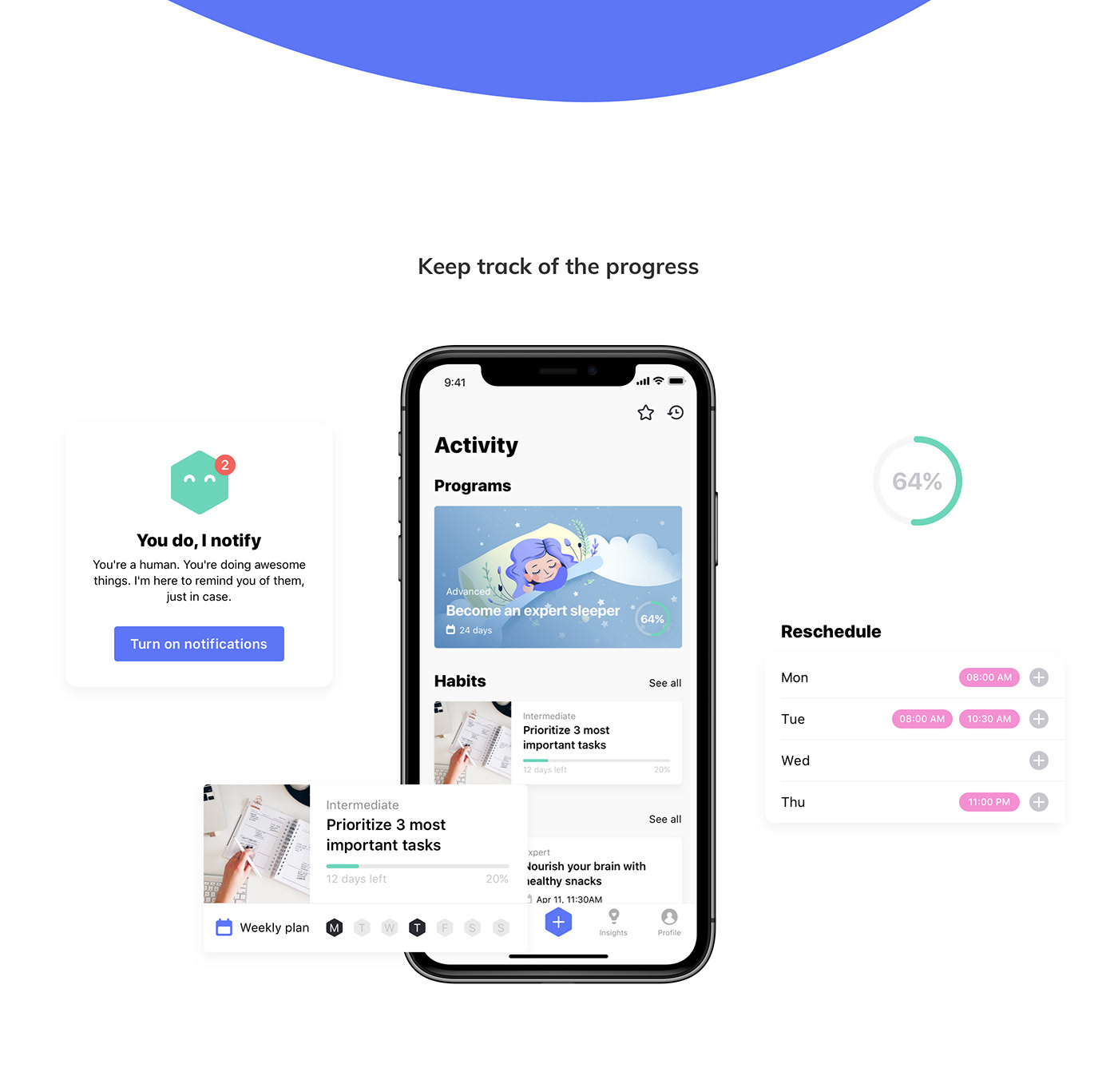 self-care app ios app store mobile UI habit tracker calendar todo app of the day