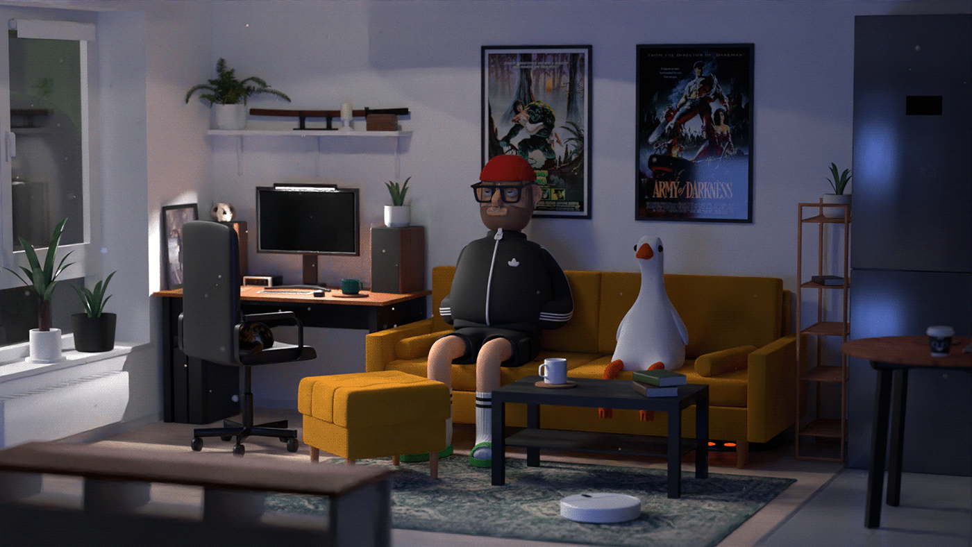 ILLUSTRATION  3D blender animation  motion graphics  Character design  Character horror Goose room