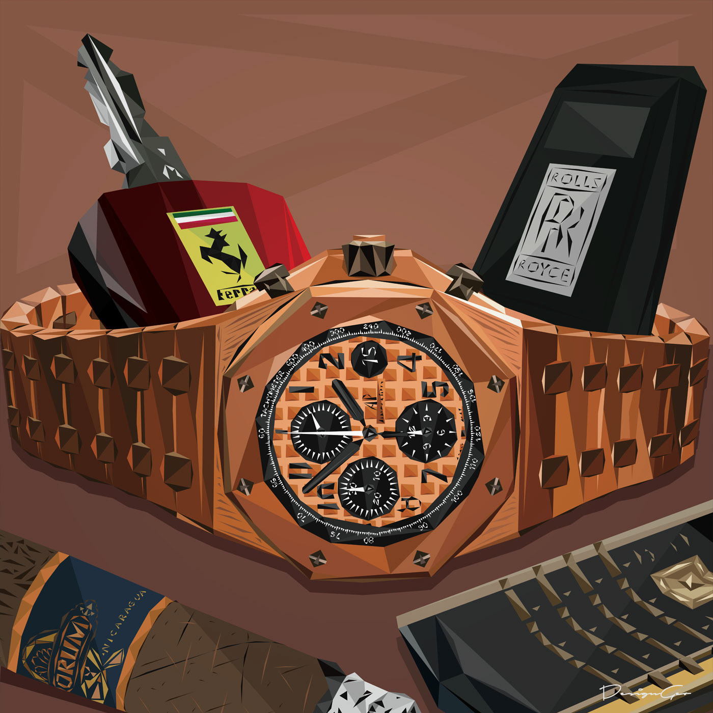 Digital illustration of luxury watches. Technique: low poly. DesignGeo