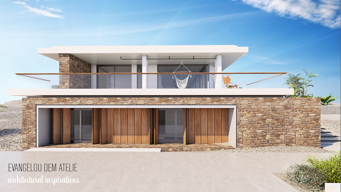 3D architecture beach Coast elegant house luxury minimal modern