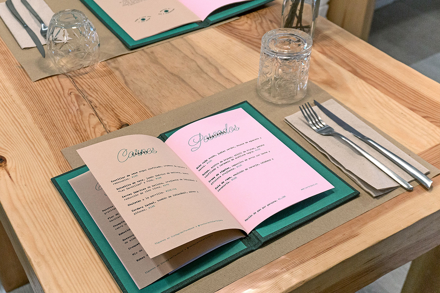 restaurant menu rioja pink Script bar menus Stationery hotfoil stamping