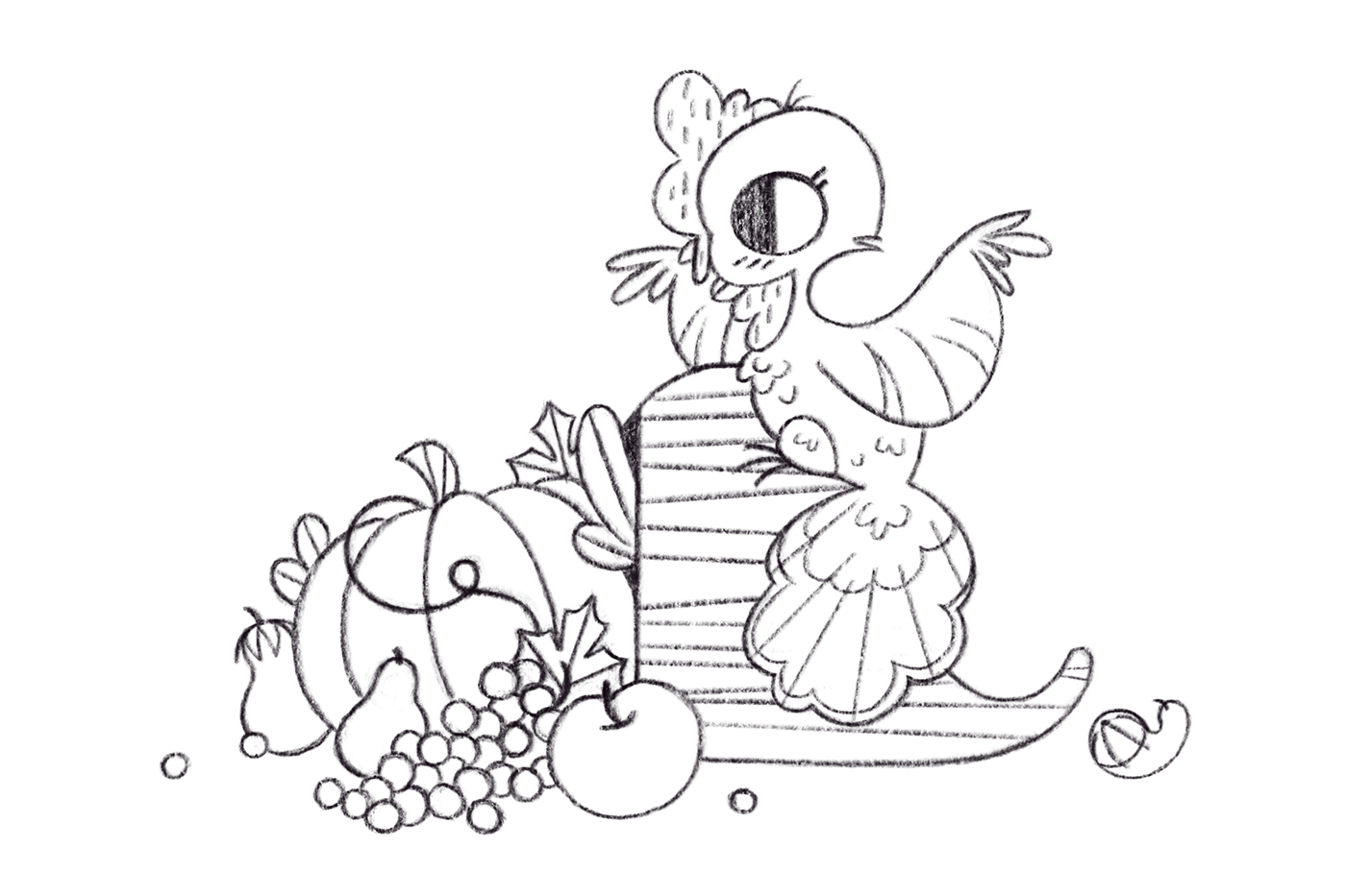 Turkey thanksgiving Gobble cornucopia pumpkin Fruit Vegtables Holiday card bird