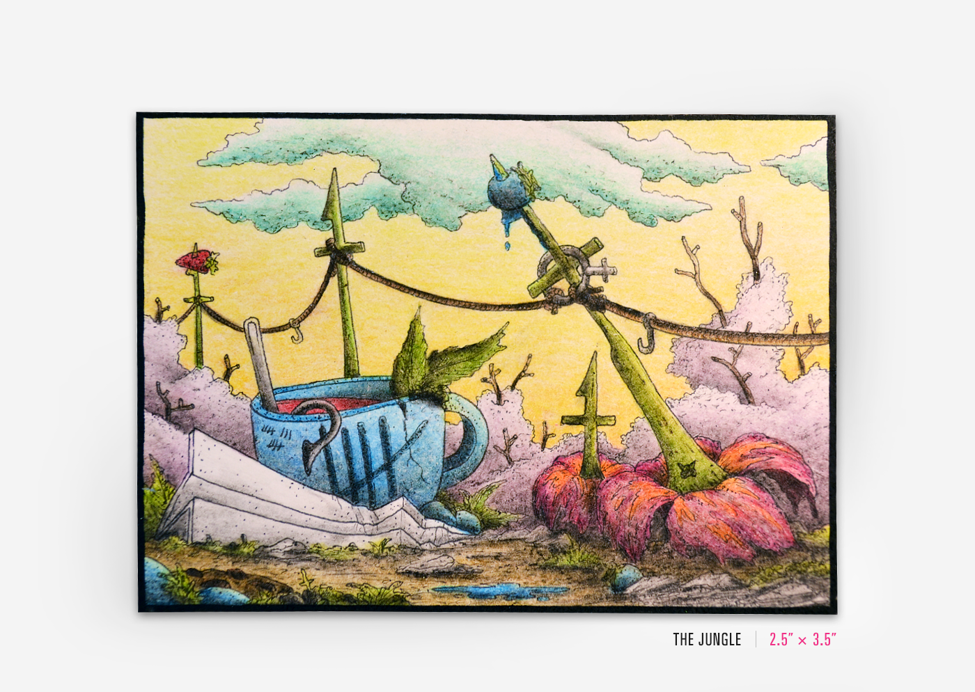 aceo art trading card pencil colored pencil ink Small Format Art Tiny fantasy ILLUSTRATION  surreal