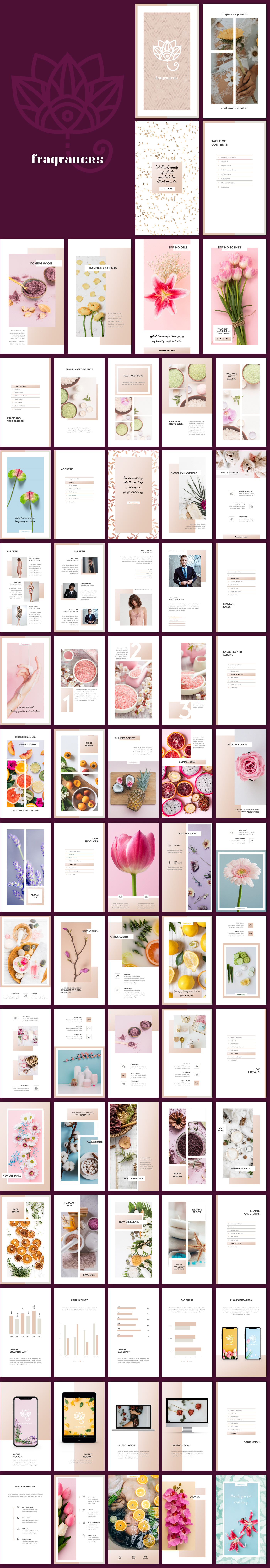Powerpoint presentation vertical fragrances cosmetics beauty Flowers modern pastel colors