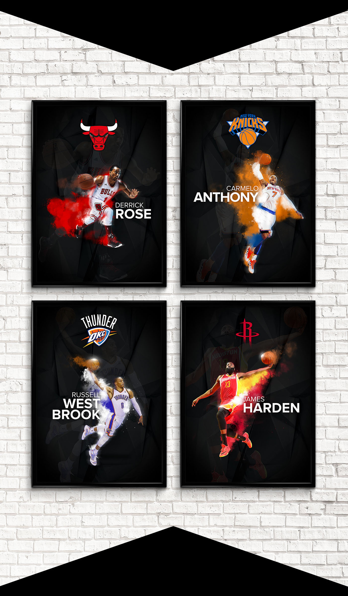Derrick Rose Russell Westbrook Carmelo Anthony James Harden NBA basketball basket Digital Artwork wallpaper Mockup adidas bulls rockets Knicks thunder