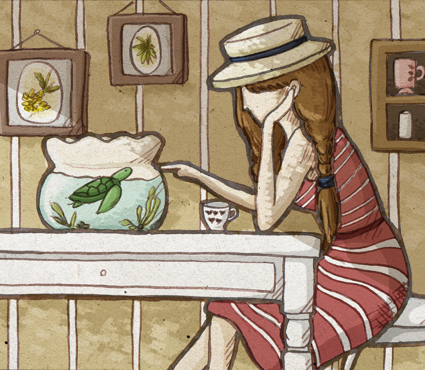 Illustrator photoshop ink slow movement countryside Turtle girl afternoon tea French france lifestyle