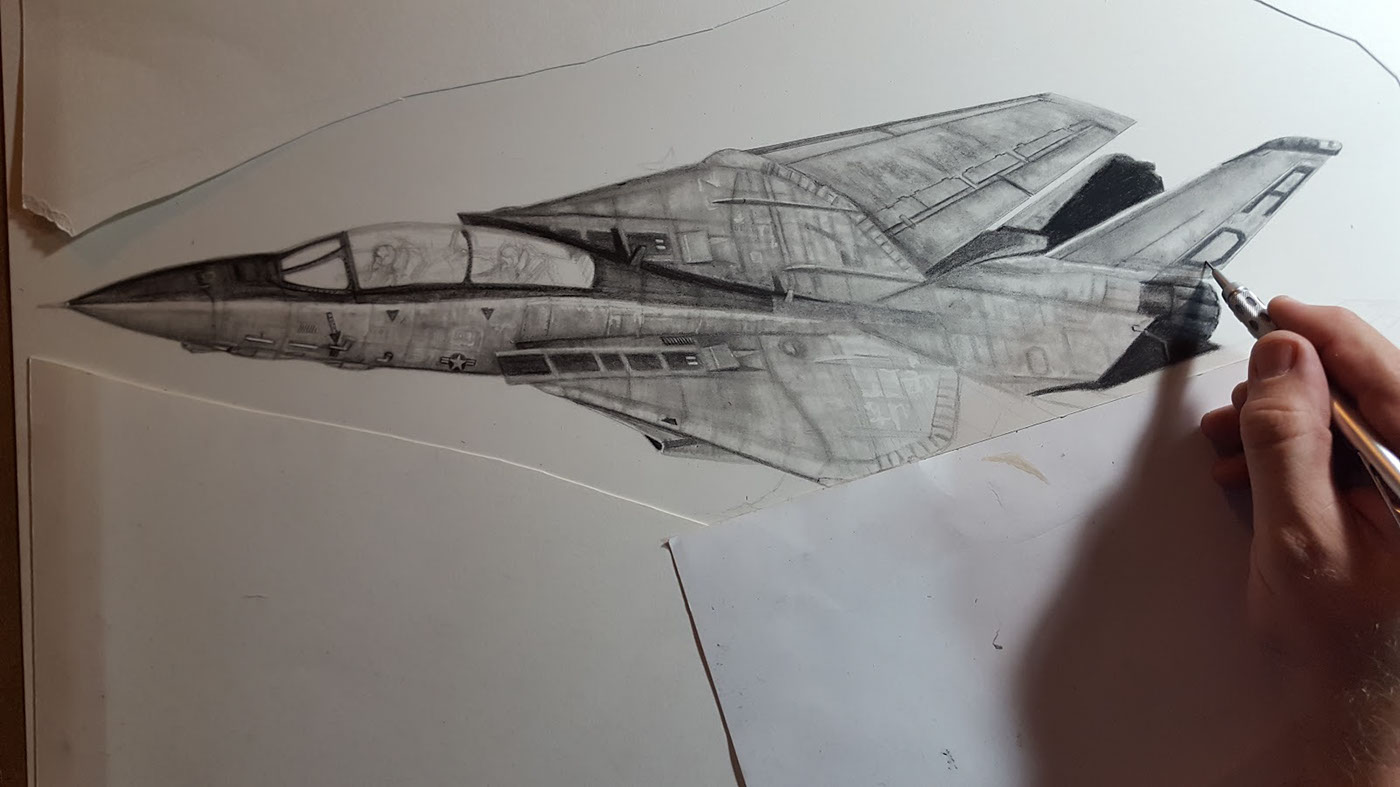 Drawing  pencil aviation art f-14 Tomcat navy Jet Fighter Aircraft
