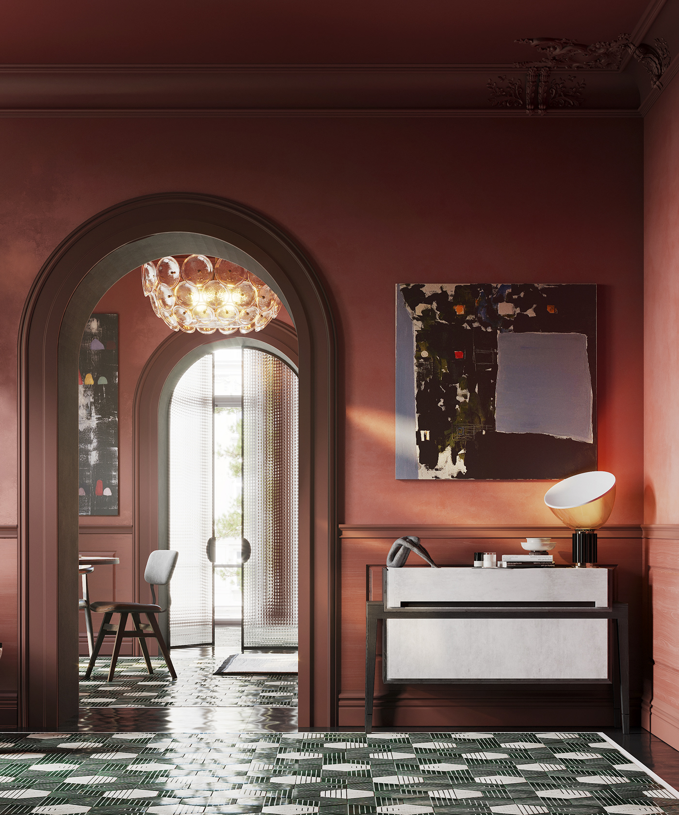 3dmax architecture burgundy CGI Classic CoronaRender  Interior interiordesign modern visualization
