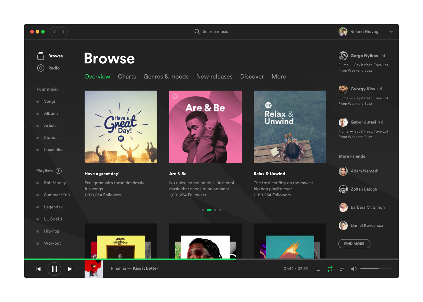 spotify app UI Layout osx application product
