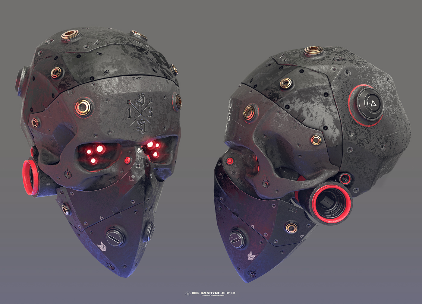 shyne concepts mecha robots skull art design