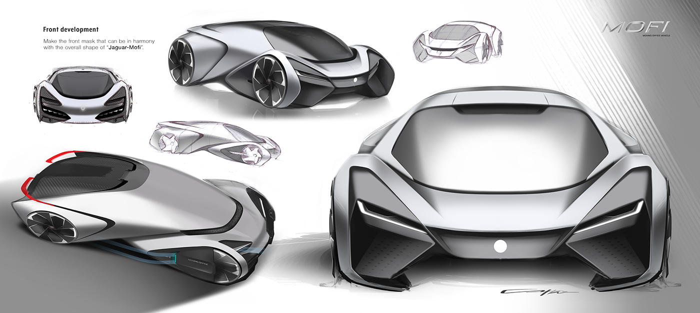 automobile cardesign jaguar concept car Autonomous rendering industrial design sketch