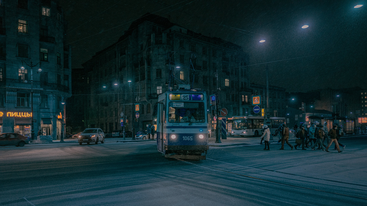 night Saint Petersburg blue light