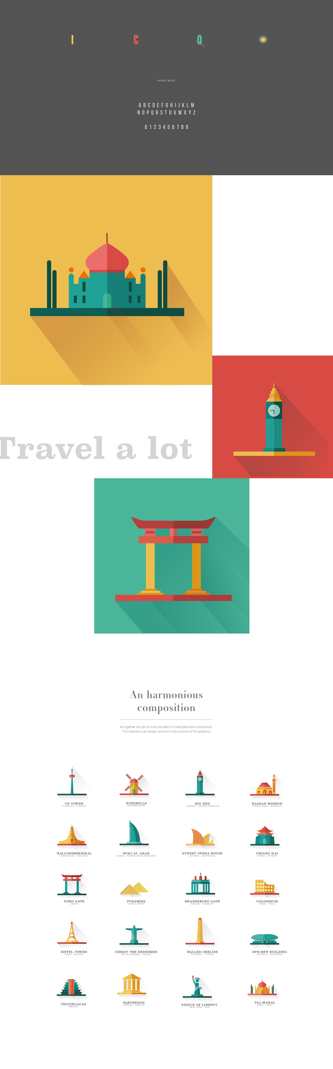 illustrations world Travel travelmarks animation  colors Fun architecture sculptures icons
