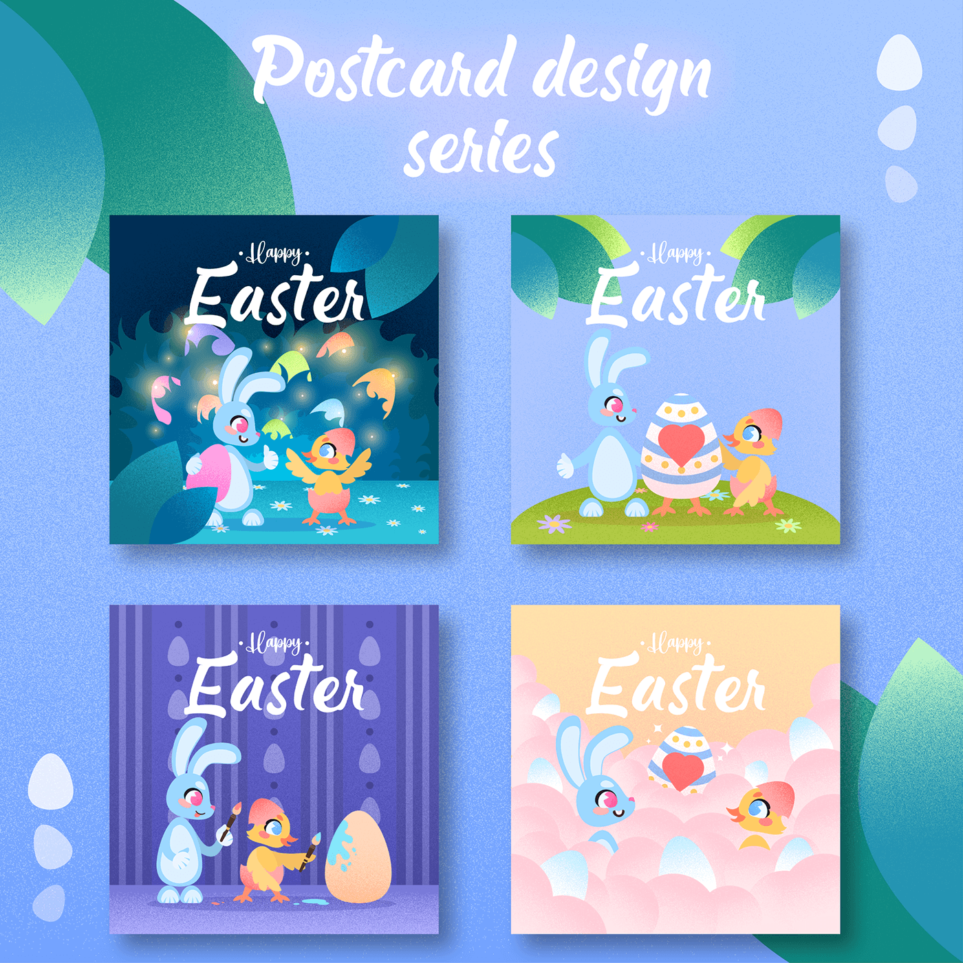 happy easter Easter Egg bunny easter bunny Easter postcard design ILLUSTRATION  cartoon Digital Art  Character design 