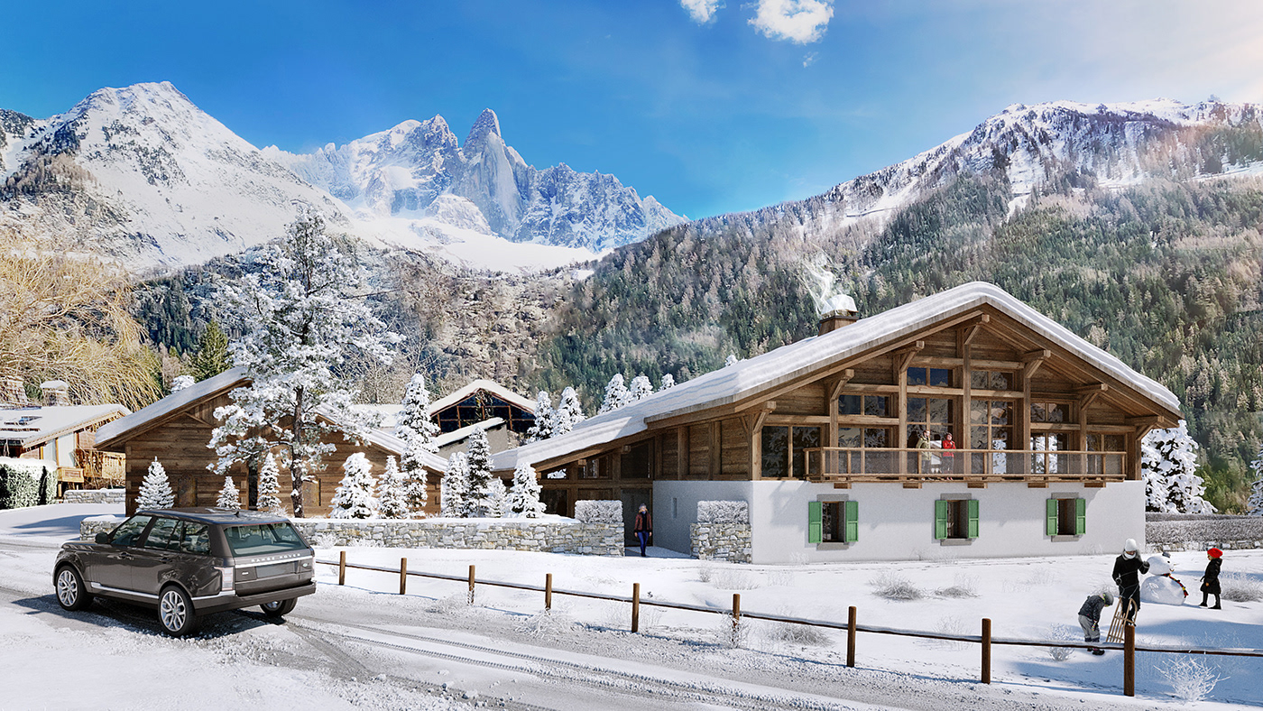 3D architecture chalet chamonix decoration design luxury