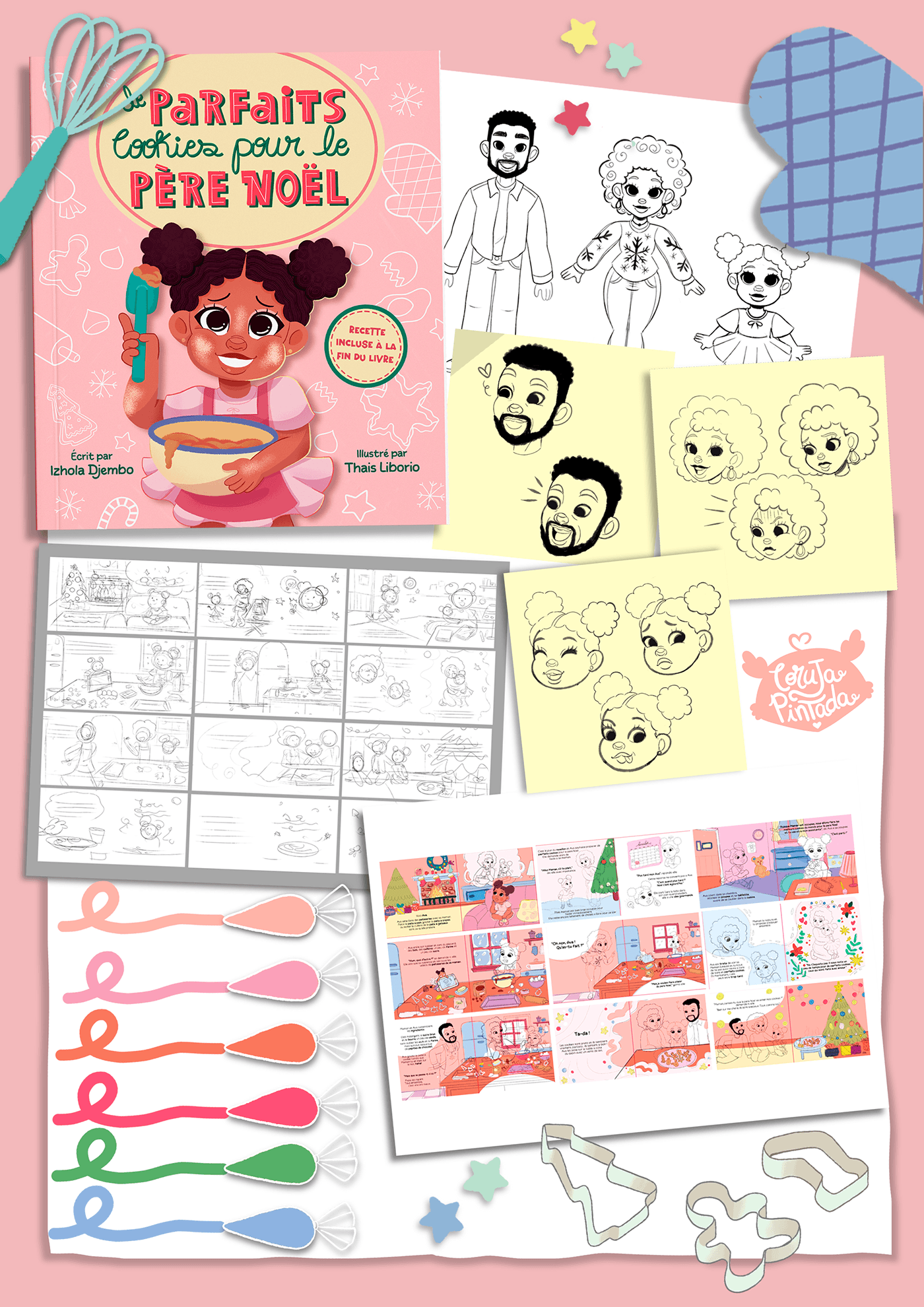 ILLUSTRATION  children's book kidlit Editorial Illustration Character design  Christmas process Mockup cookies for Santa