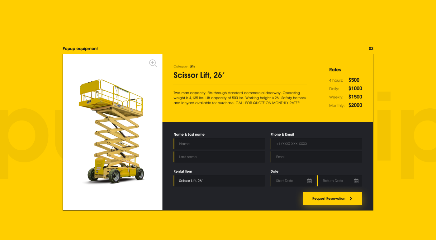 build corporate design electricity equipment rental UI ux Webdesign yellow