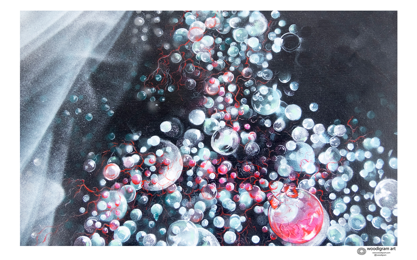 Bubbles world bubbles woodigram heart canvas airbrush Graffiti oil molecule