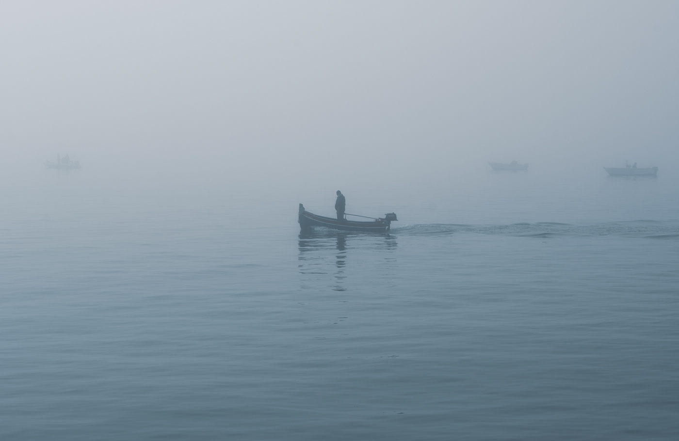 boat Fisherman fog MORNING Ocean sea everyday Moody Photography  Routine