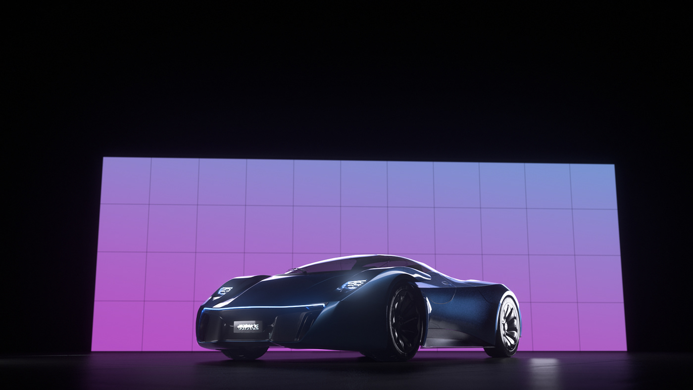 Conceptcar in front of a led screen