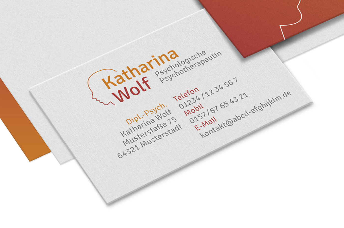 psychotherapy psychology Corporate Design logo business card stationary head gradient orange red