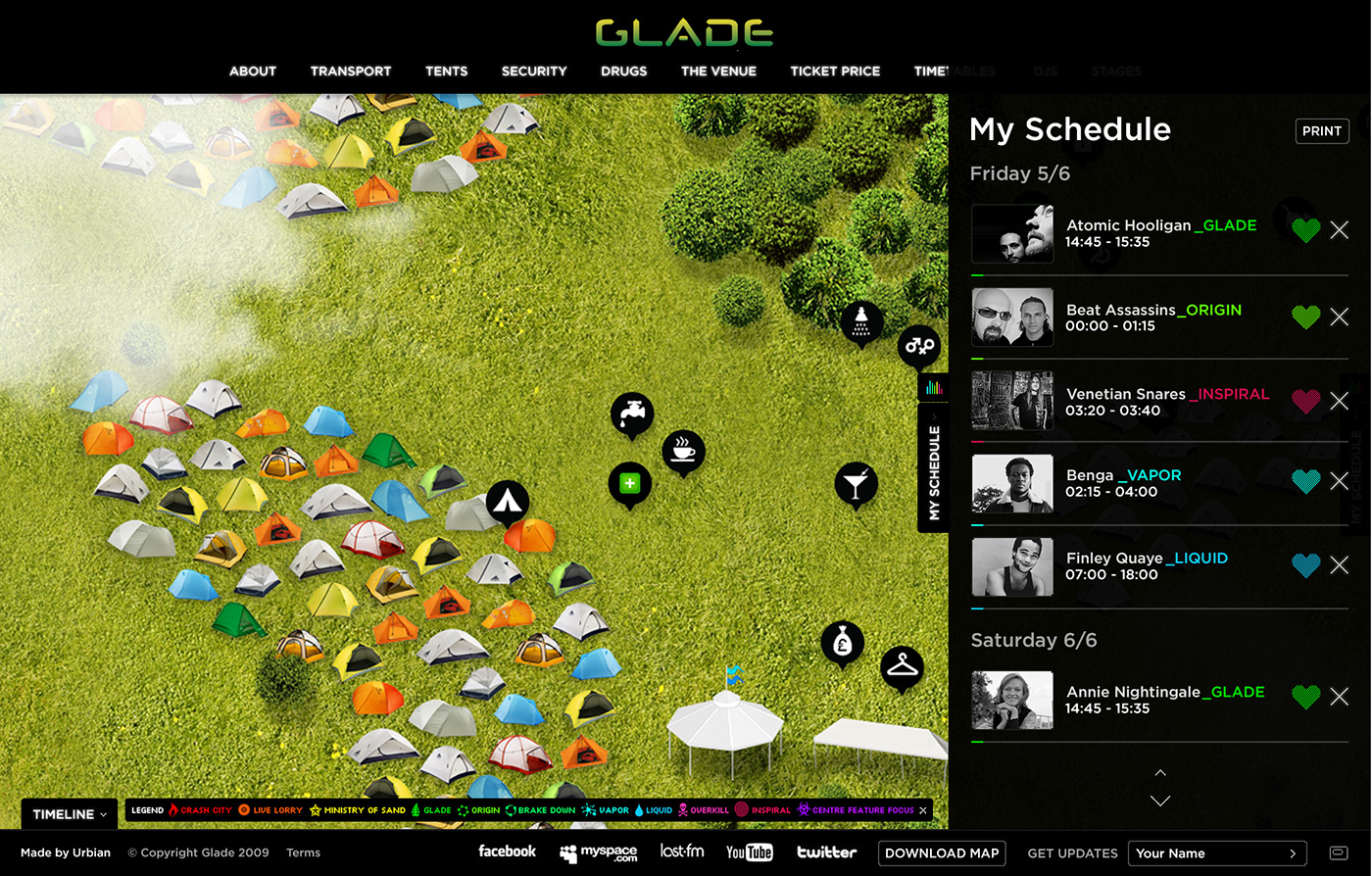 Website Urbian map timeline Glade festival interactive