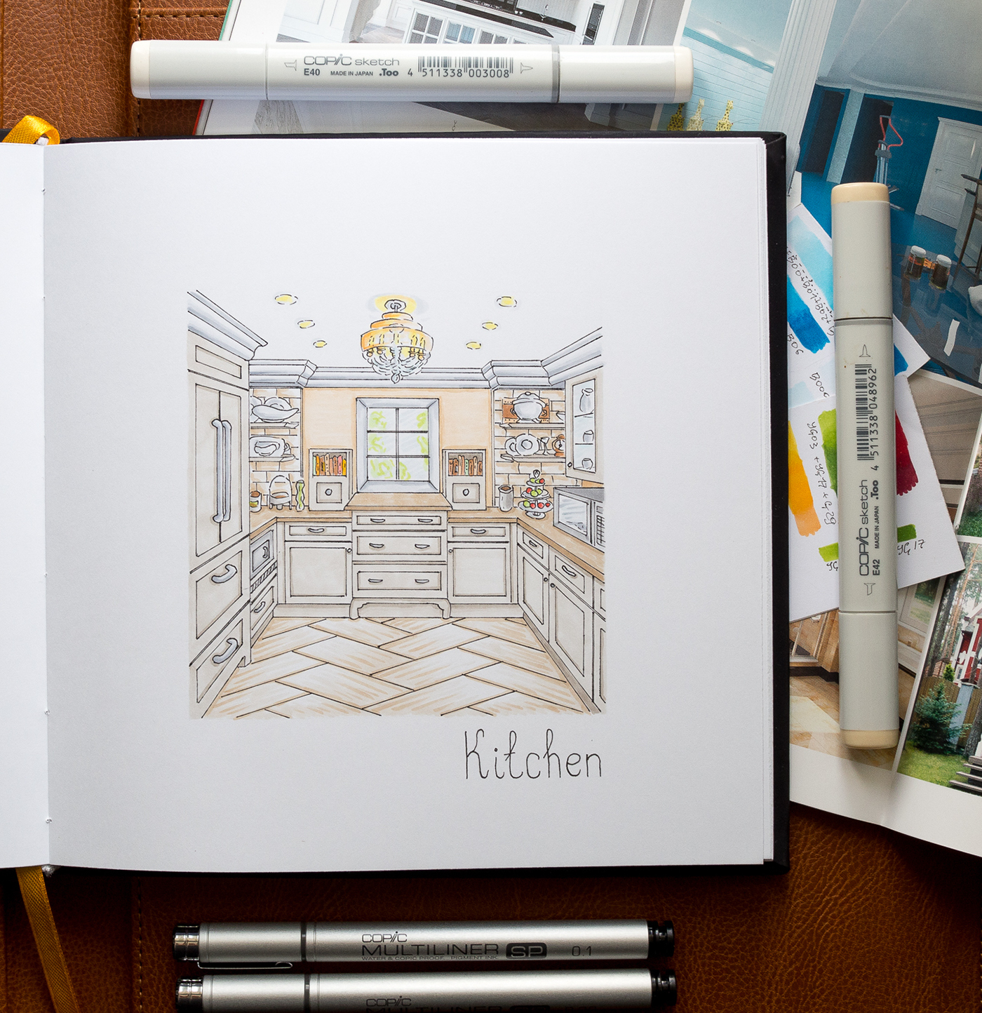 interior design  Interior sketch ILLUSTRATION  hallway bathroom kitchen markers Copic artwork