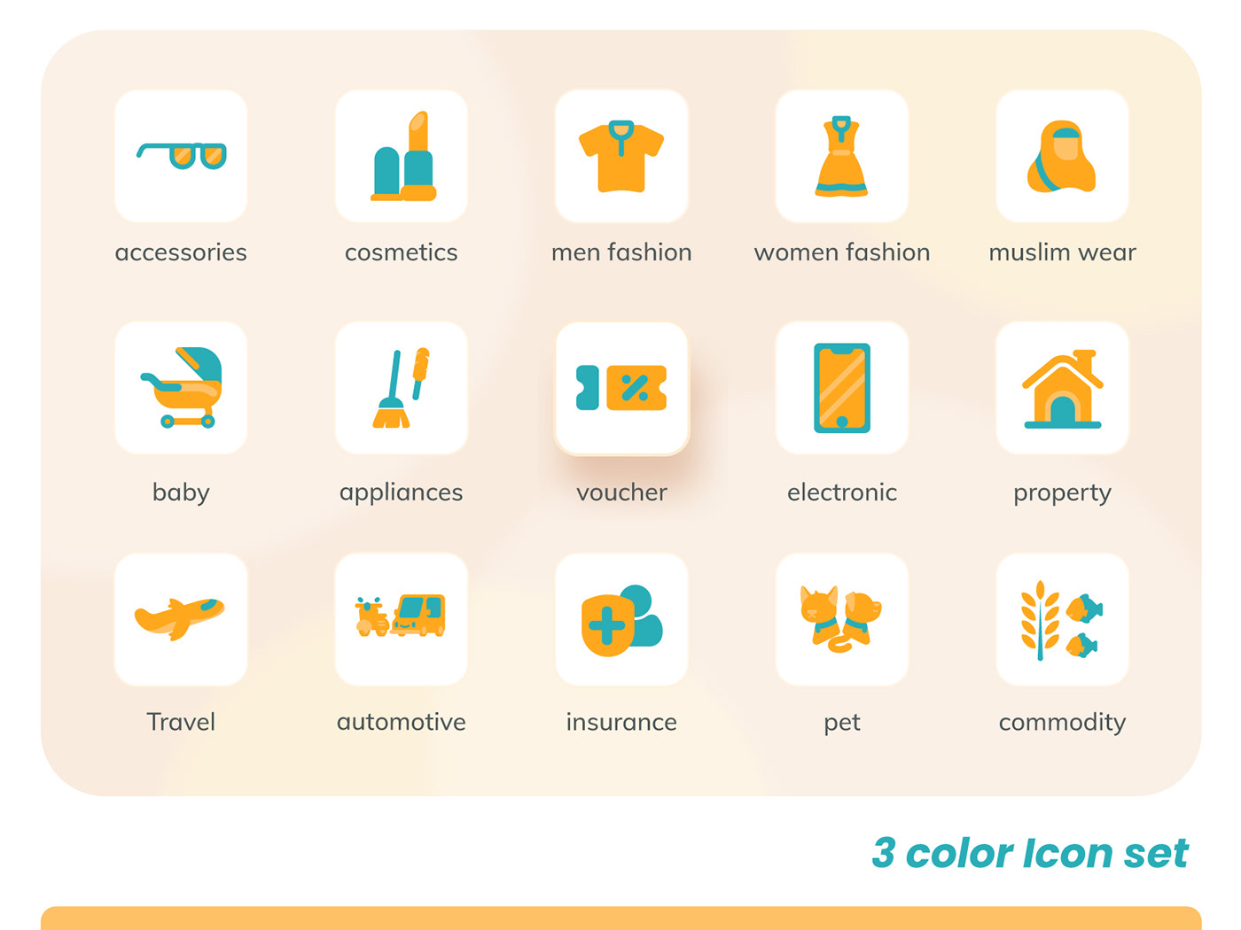 Icon Pack , icon set for retail app. three color. 