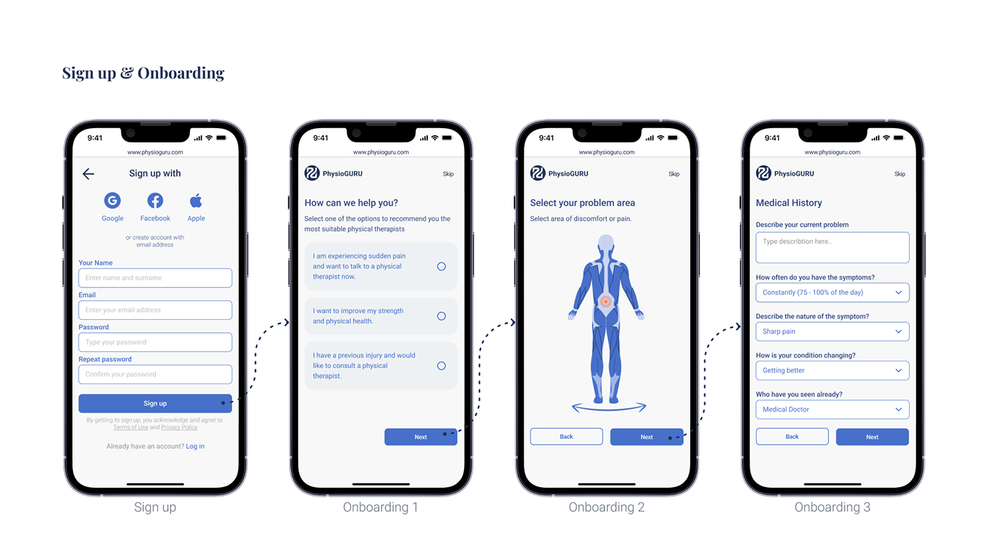 Figma fitness Health medical Mobile app physical therapy product design  ui design UX design CareerFoundry