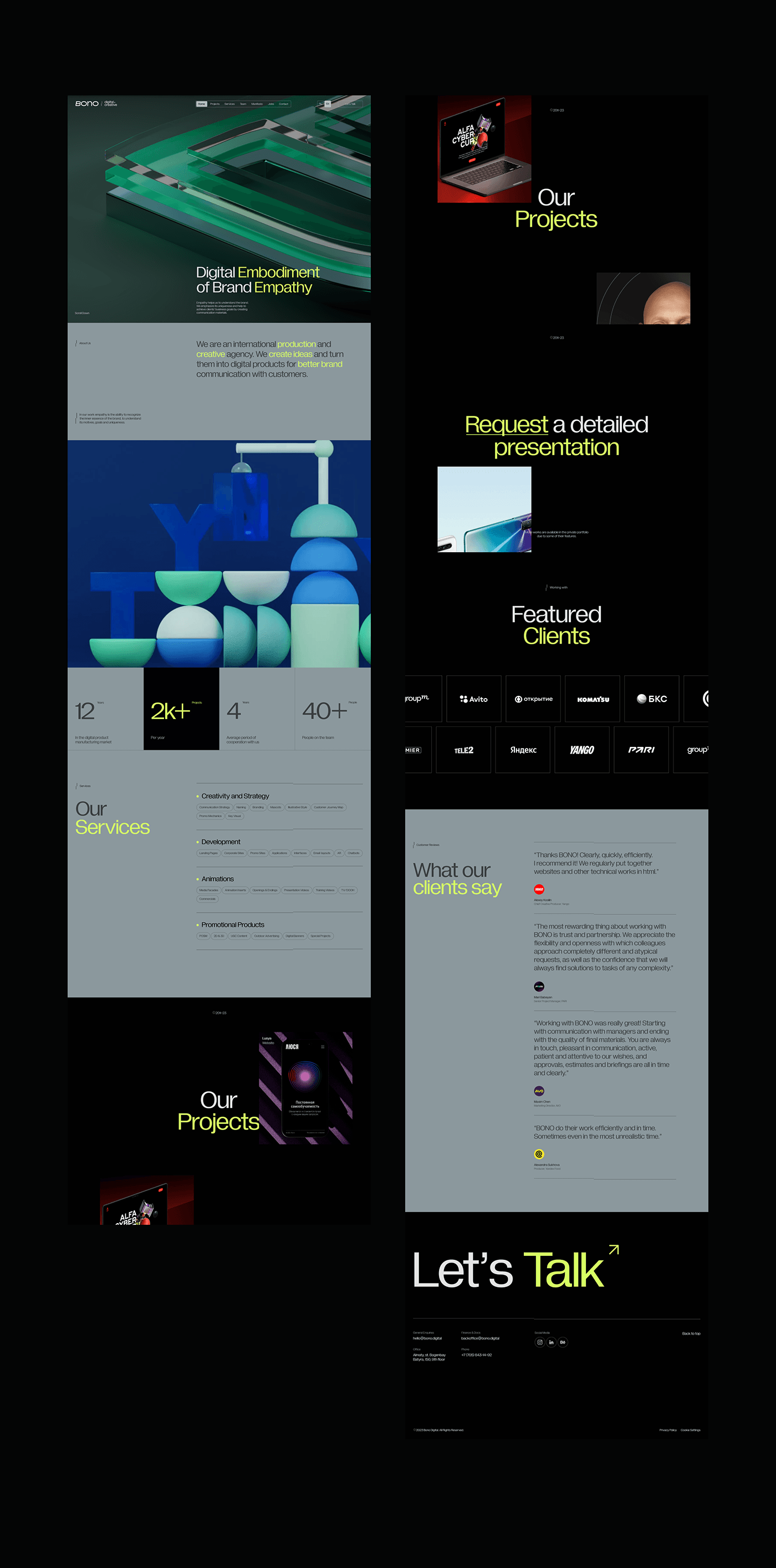 Bono Digital. Website design, 3D design & development. Home page.