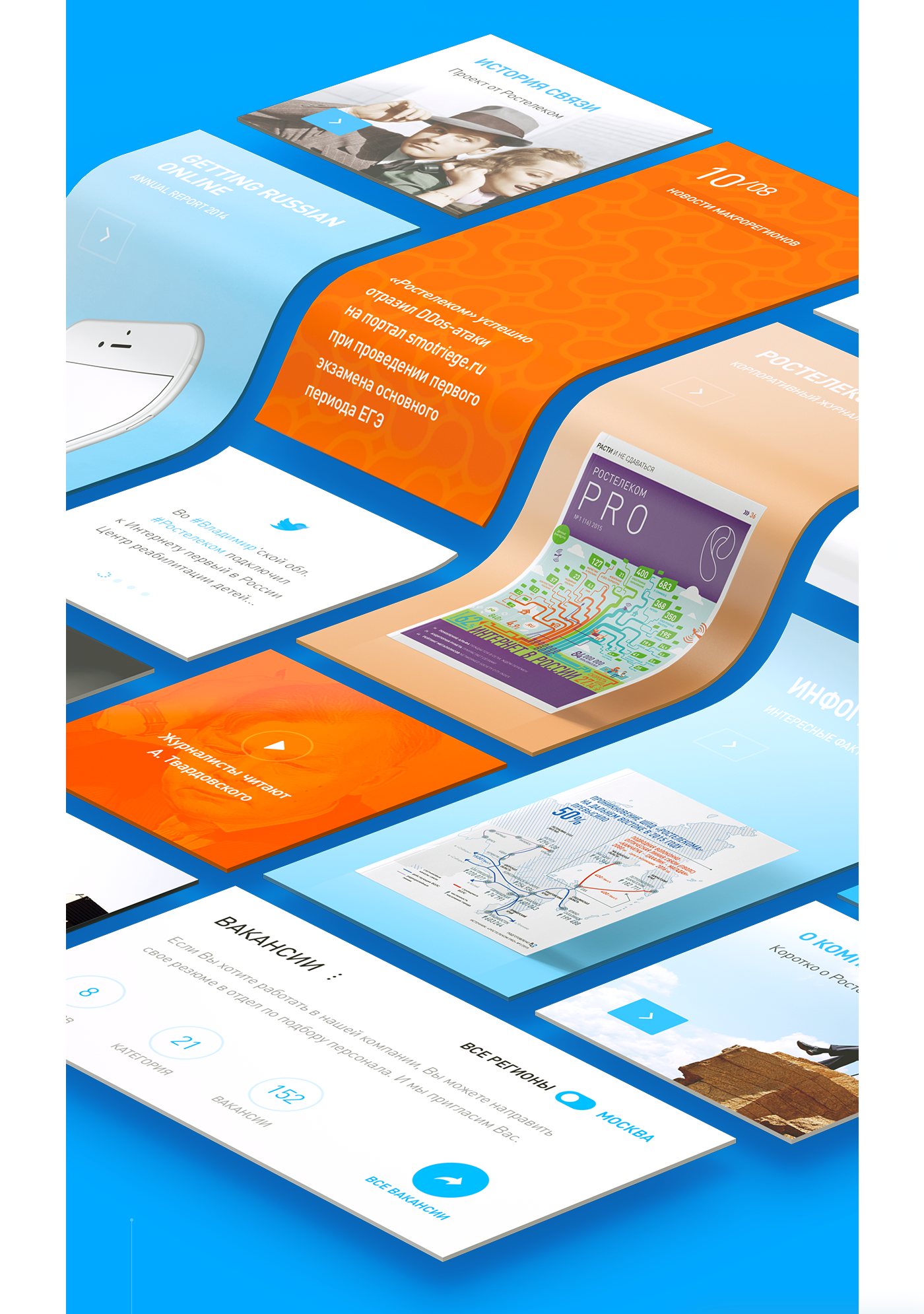 Telecom clean corporate UI ux Webdesign card Responsive gif animation flat dashboard blue White orange Rostelecom