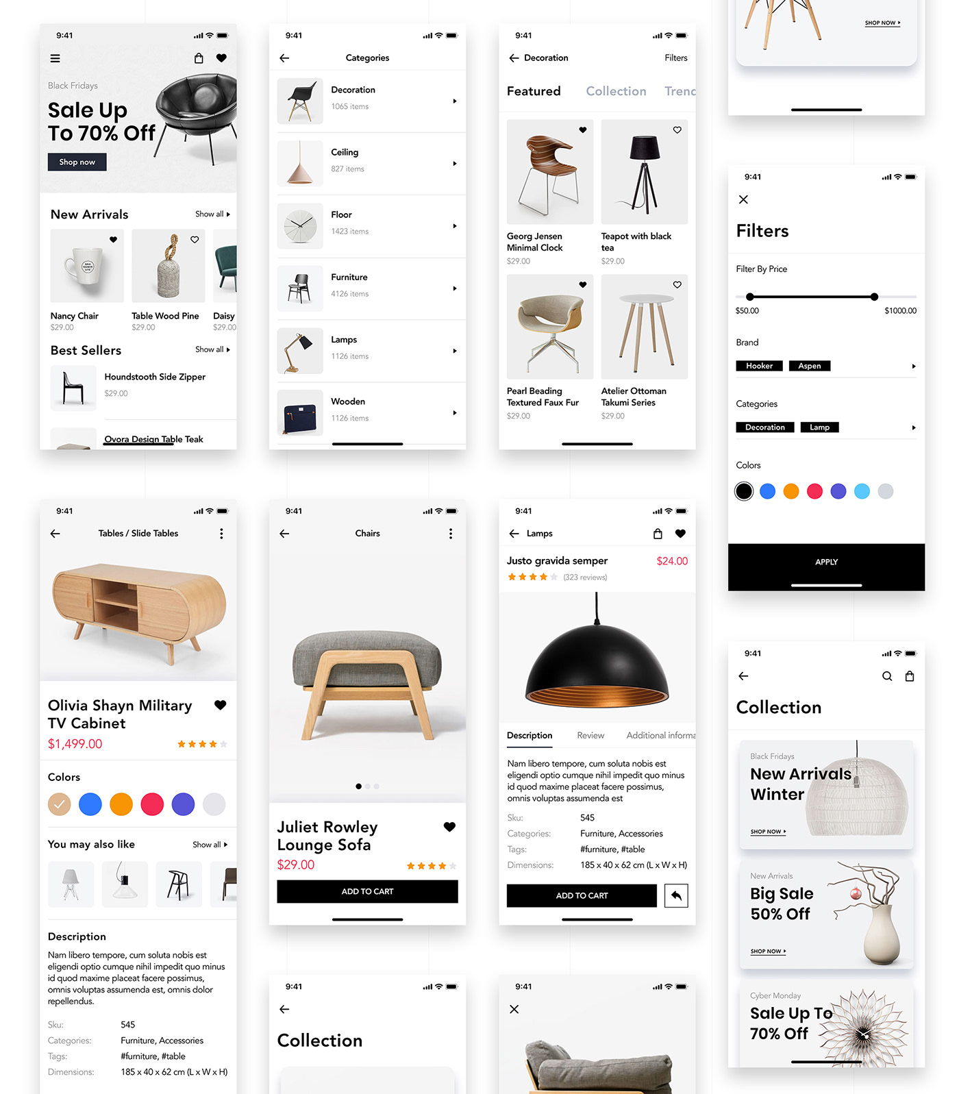 Mobile UI kit message Ecommerce shopping app furniture app shop app Mobile app UI ui kit