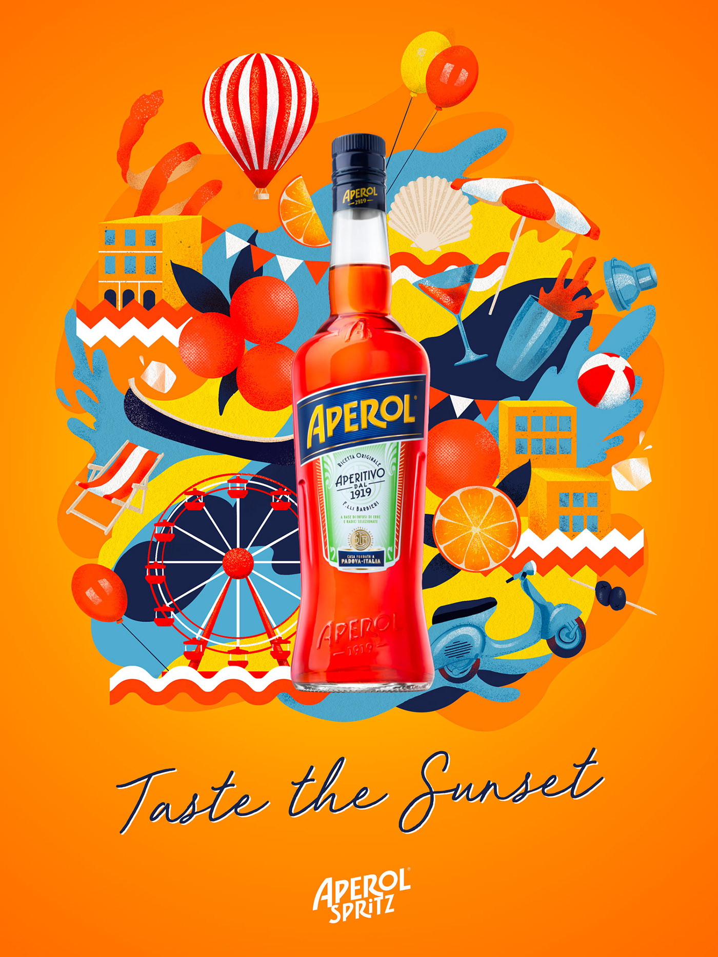 advertising illustration alcohol aperol Aperol Spritz beverage branding illustration drinks poster