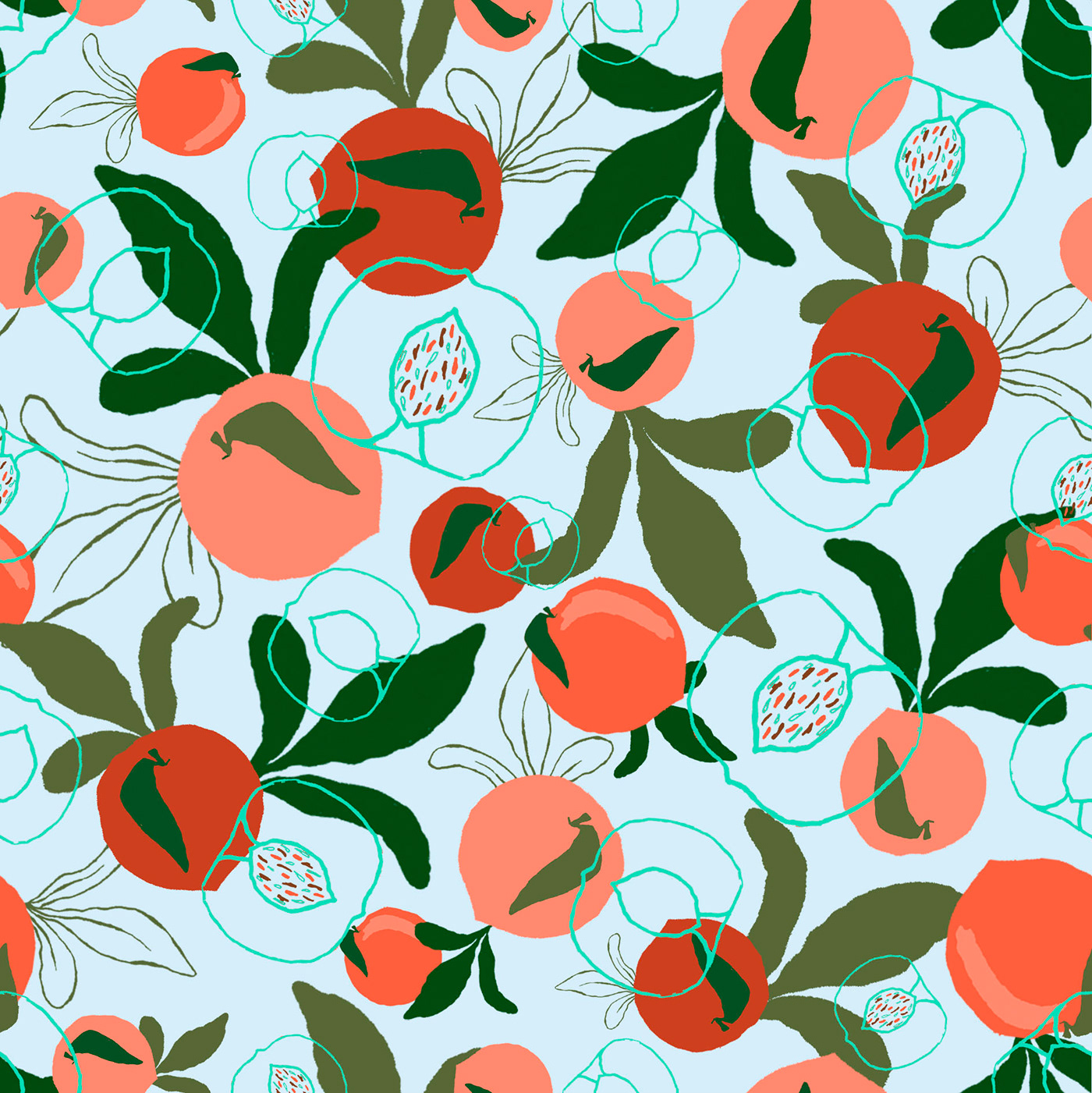 Diseño Textil fashion design fruits peach pomegranate prints rapport textile design  pattern