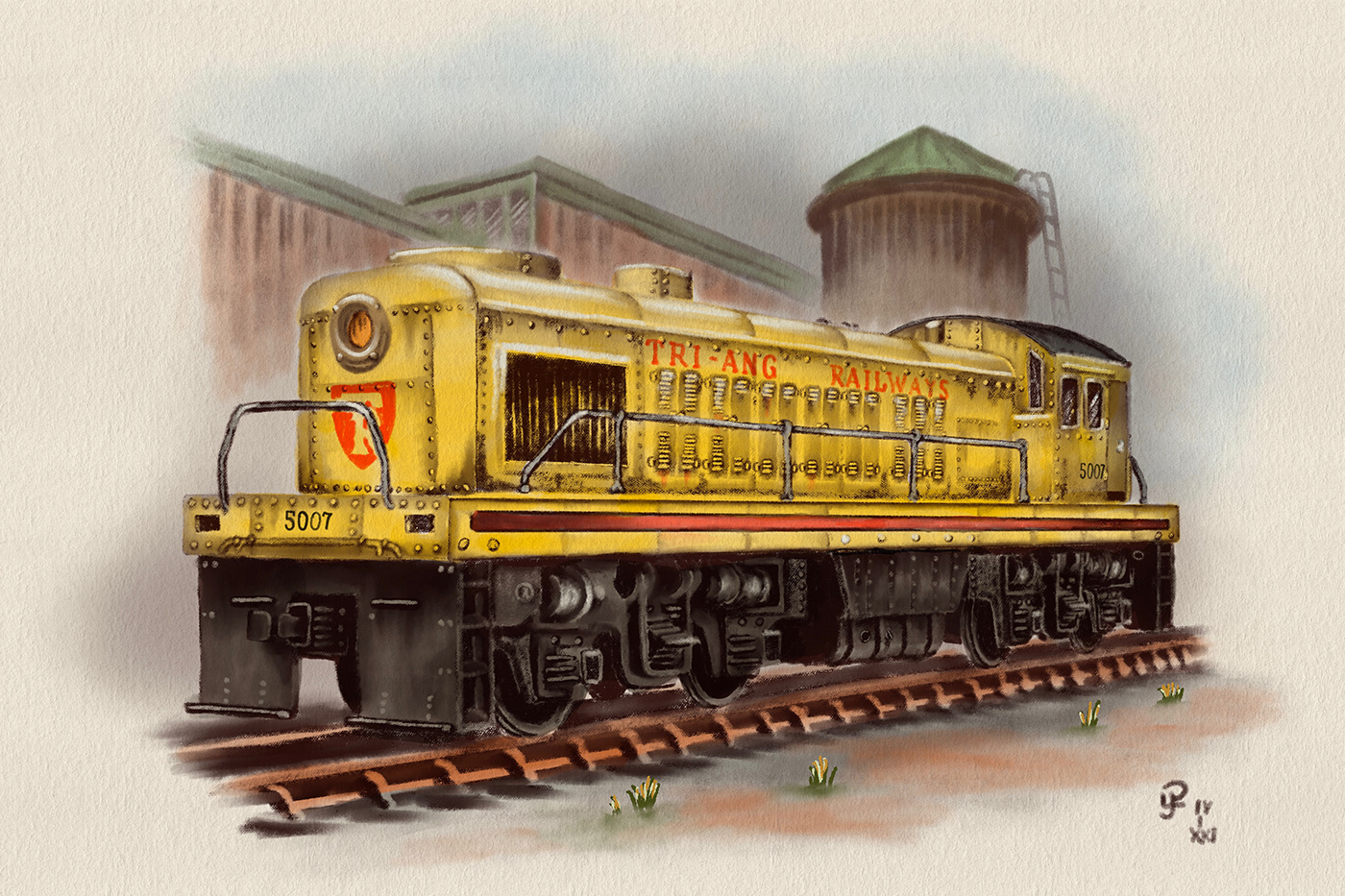 Image may contain: yellow, land vehicle and railroad