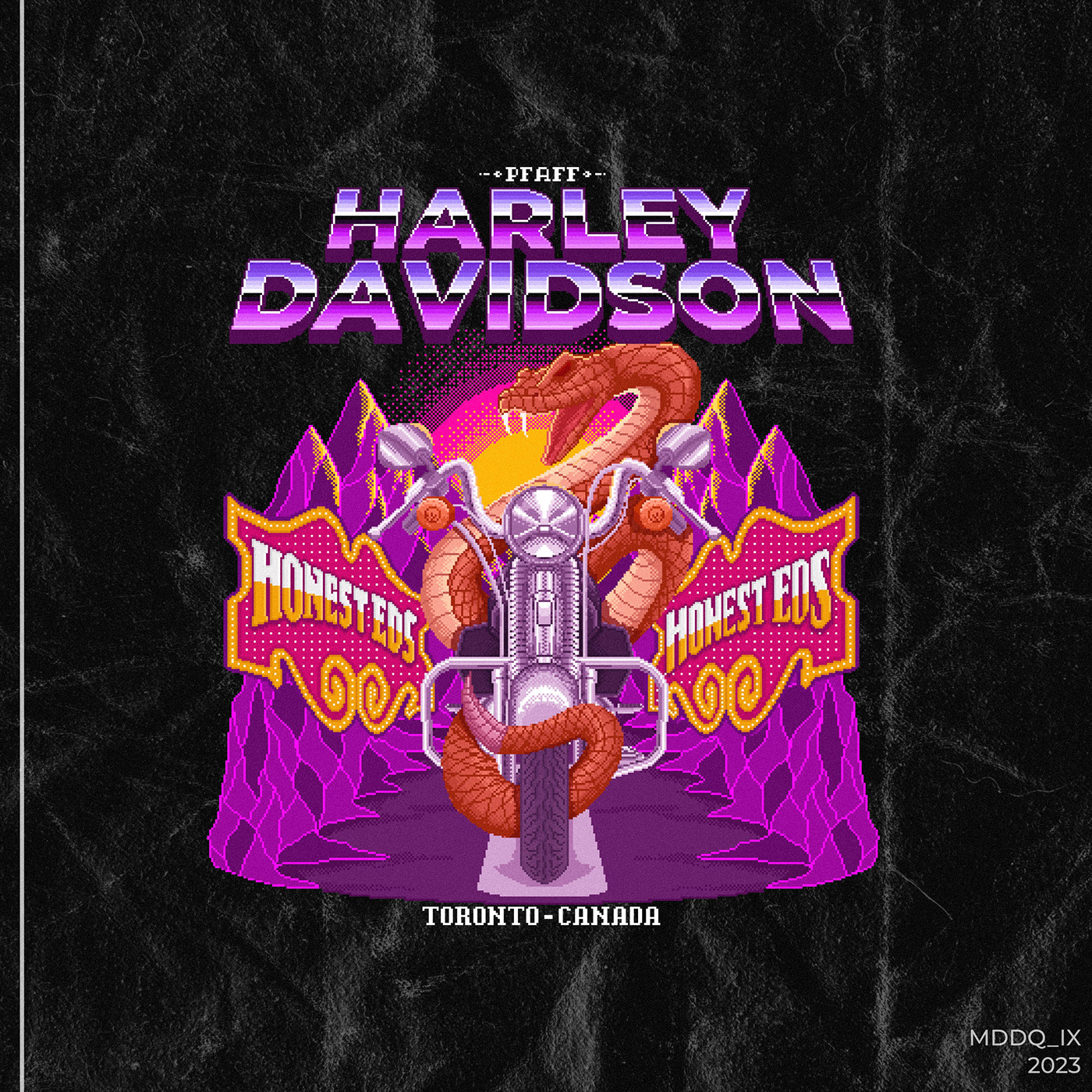 Pixel art digital ILLUSTRATION  Drawing  Harley Davidson motorcycle motorbike Racing vintage 8bit