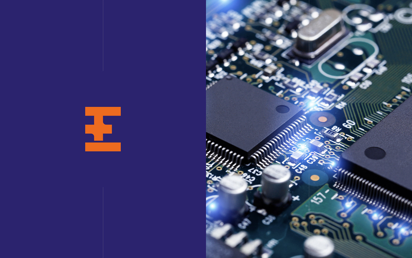 blue Electronics industry logo orange plus processor Website