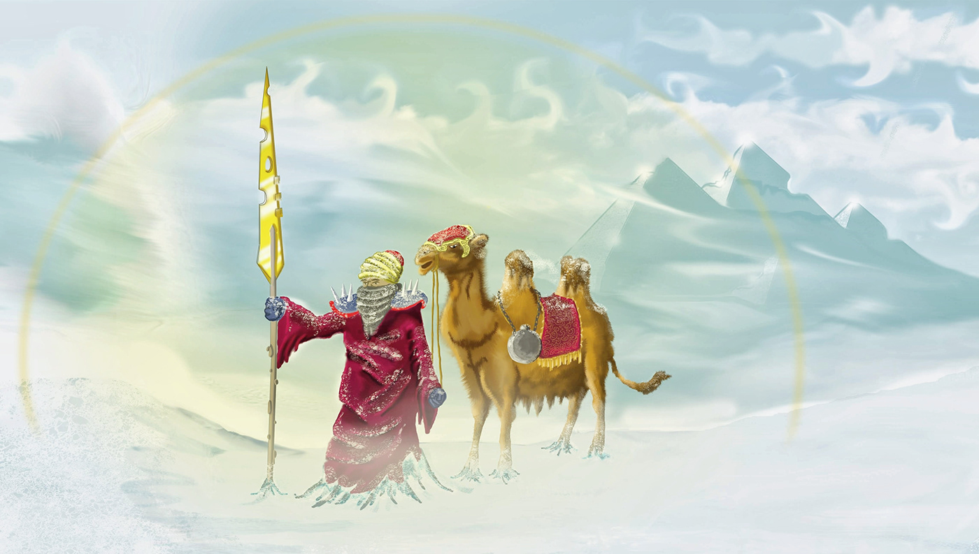 fantasy horreur glace pyramide touareg chameau camel neige tempête Gizeh