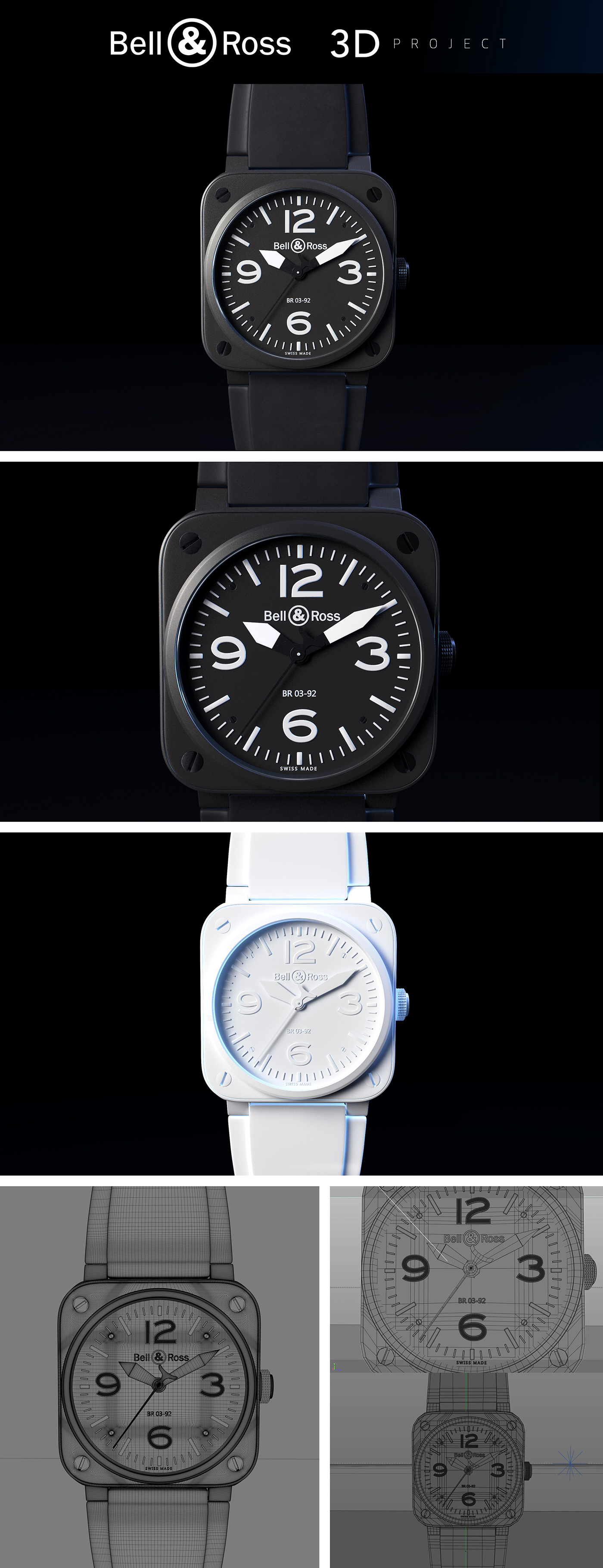 3D c4d watch bell and ross design texture maillage UV
