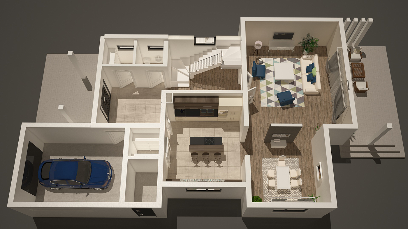 Villa 3D floor plan on Behance